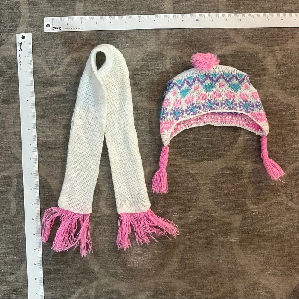 Build-A-Bear Pink & White Winter Hat / Scarf Set